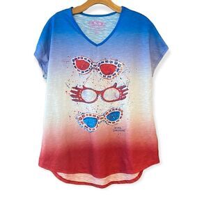 Leoma Lovegrove Sz L Red American Patriotic Triple Cat Eyes Short Sleeve TShirt